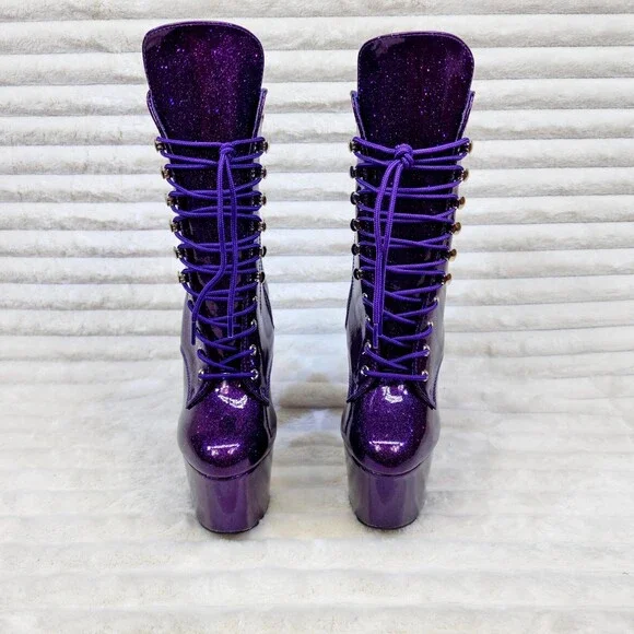 NIB Adore 1020GP Purple Glitter Patent 7" High Heel Platform Ankle Boots - Picture 6 of 12